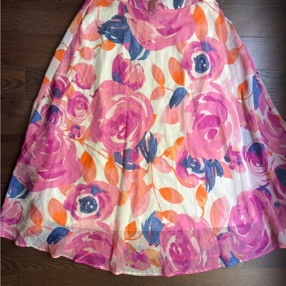 NYC Pink A-Line Colorful Midi Skirt